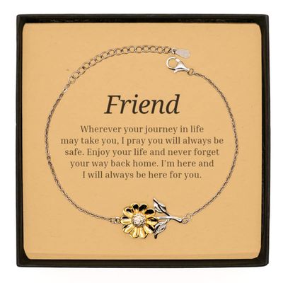 DARINGIFT Friend Sunflower Bracelet with Message Card, Wherever Your Journey in Life May Take You, Best Birthday Gifts for Her, Inspirational Quote, Jewelry Gift for Women