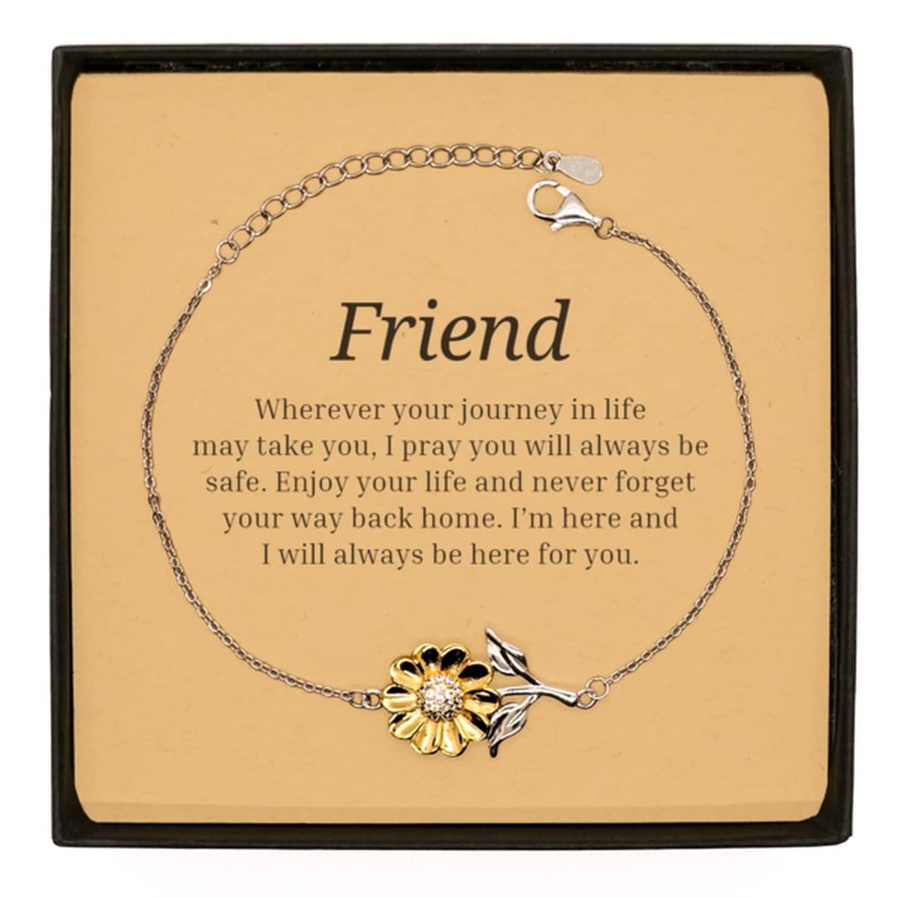 DARINGIFT Friend Sunflower Bracelet with Message Card, Wherever Your Journey in Life May Take You, Best Birthday Gifts for Her, Inspirational Quote, Jewelry Gift for Women