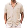 Men's Casual Button Down Shirts Short Sleeve Cotton Linen Tops Regular Fit T-Shirts Summer Beach Dress Shirt E-Khaki view 1