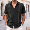 Men's Casual Button Down Shirts Short Sleeve Cotton Linen Tops Regular Fit T-Shirts Summer Beach Dress Shirt E-Black view 2