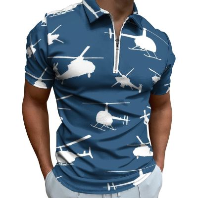 Helicopter Silhouettes Golf Polo Shirt Collared Top Short Sleeve Casual Slim Fit Tee