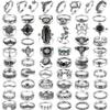 17IF 60 PCS Vintage Silver Goth Ring Set for Women, Punk Boho Chunky Knuckle Stackable Finger Ring Pack Aesthetic Grunge Adjustable Retro Stone Opal Crystal Cat Snake Flower Gothic Rings view 1