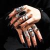 17IF 60 PCS Vintage Silver Goth Ring Set for Women, Punk Boho Chunky Knuckle Stackable Finger Ring Pack Aesthetic Grunge Adjustable Retro Stone Opal Crystal Cat Snake Flower Gothic Rings view 2