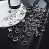 17IF 60 PCS Vintage Silver Goth Ring Set for Women, Punk Boho Chunky Knuckle Stackable Finger Ring Pack Aesthetic Grunge Adjustable Retro Stone Opal Crystal Cat Snake Flower Gothic Rings view 3