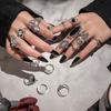 17IF 60 PCS Vintage Silver Goth Ring Set for Women, Punk Boho Chunky Knuckle Stackable Finger Ring Pack Aesthetic Grunge Adjustable Retro Stone Opal Crystal Cat Snake Flower Gothic Rings view 4