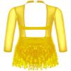CHICTRY Girls Sequins Tassel Hem Latin Dance Dress Leotard Rumba Samba Salsa Jazz Dance Dresses Dancewear Costumes Gold A(Backless) 8 Years view 2