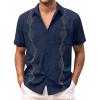 Men's Casual Button Down Shirts Short Sleeve Cotton Linen Tops Regular Fit T-Shirts Summer Beach Dress Shirt E-Blue