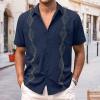 Men's Casual Button Down Shirts Short Sleeve Cotton Linen Tops Regular Fit T-Shirts Summer Beach Dress Shirt E-Blue view 2