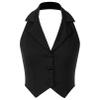 Jhaoyu Womens Vintage Waistcoat Vest Halter Neck 3 Button Down Dressy Suit Blazer Wedding Prom Party Jacket Vests Black Small view 3