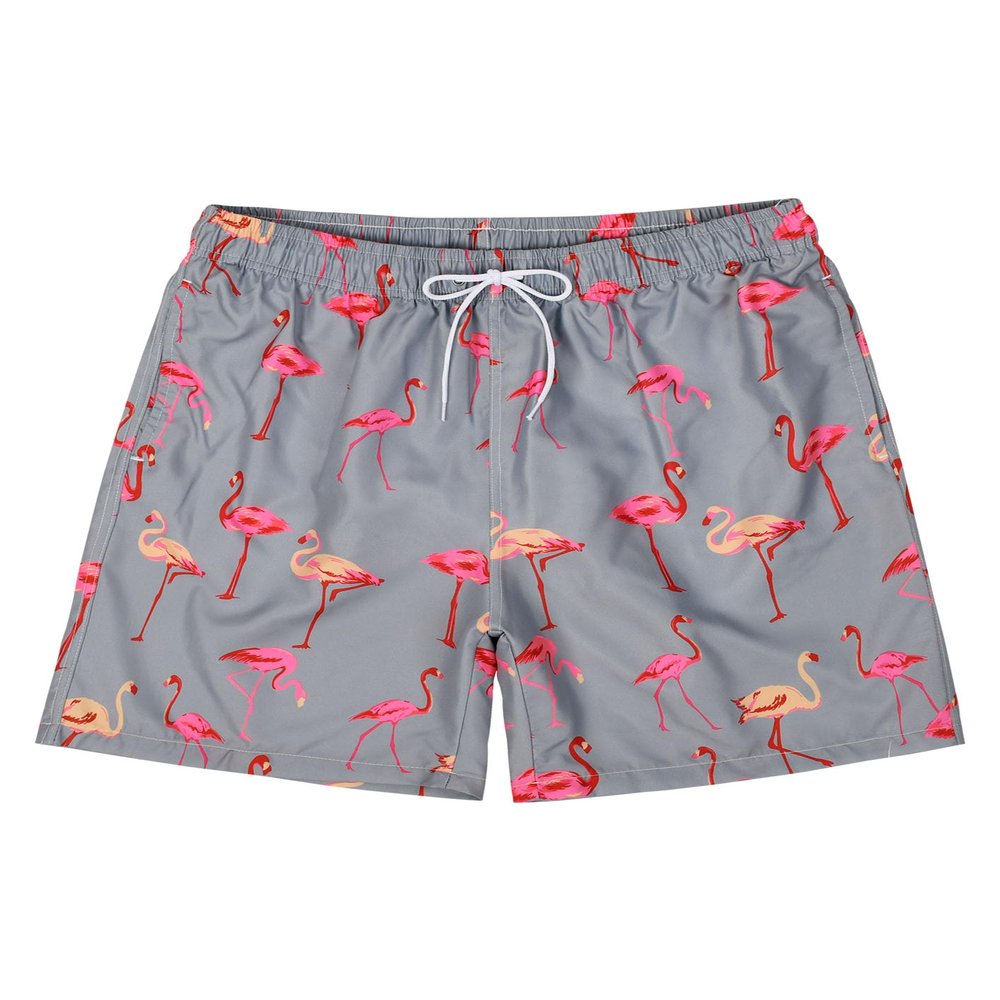 Mens Swim Trunks Lightweight Mens Bathing Suit with Mesh Lining Mens Swim Shorts Gray Flamingos L