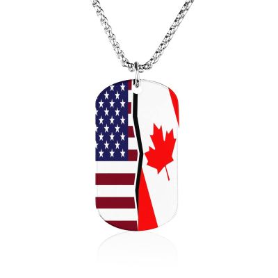 American and Canadian Flag Women's Necklace Personalized Pendant Adjustable Length Jewelry for Home Travel Party