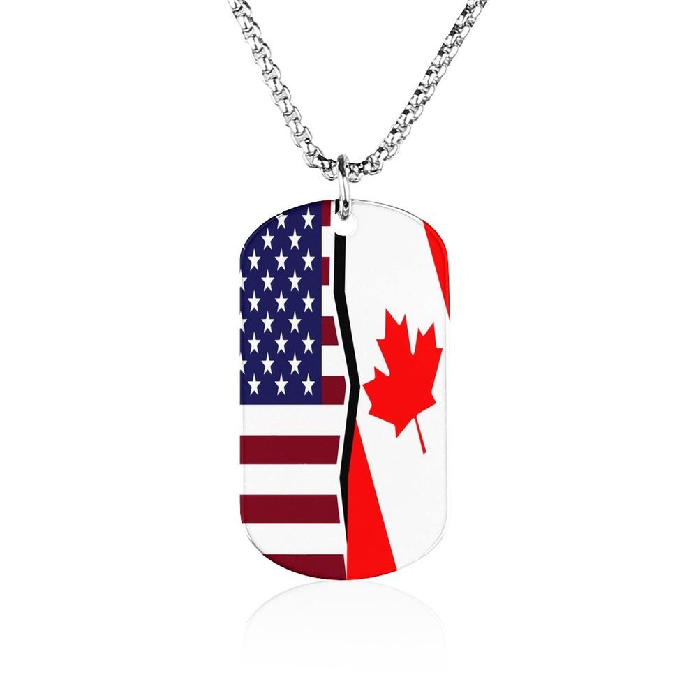 American and Canadian Flag Women's Necklace Personalized Pendant Adjustable Length Jewelry for Home Travel Party