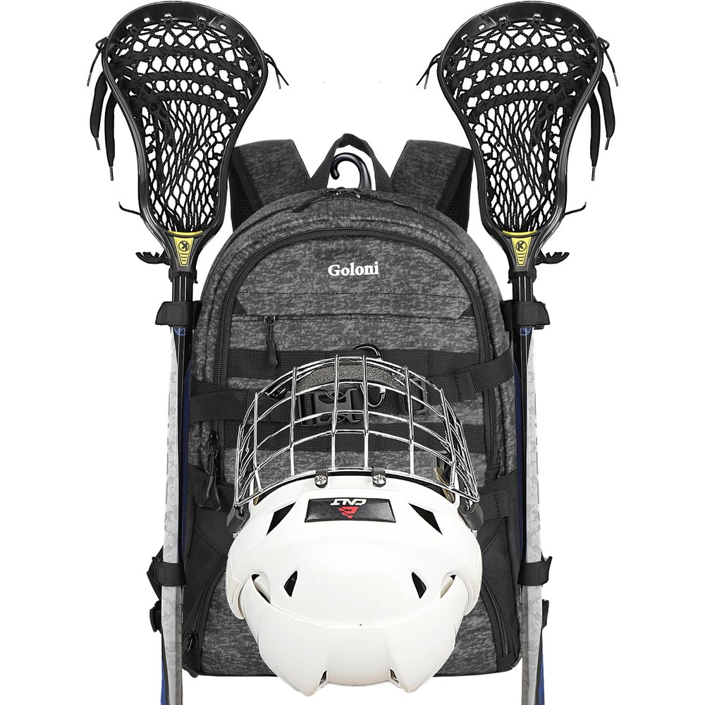 Goloni Lacrosse Bag, Youth & Adult Lacrosse Backpack with Tow Stick Holder and Shoes Compartment,Waterproof Field Hockey Bag for Boys & Girls