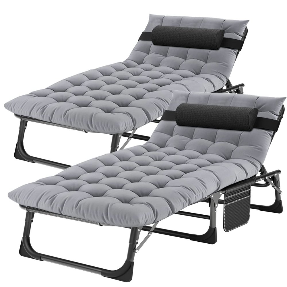 ABORON 5 Positions Camping Cots for Adults,Outdoor Folding Sleeping Cot/Mat,Folding Chaise Lounge Chair with Pillow,Portable Reclining Chair for Beach Lawn Camping Pool,Sunbathing Chairs