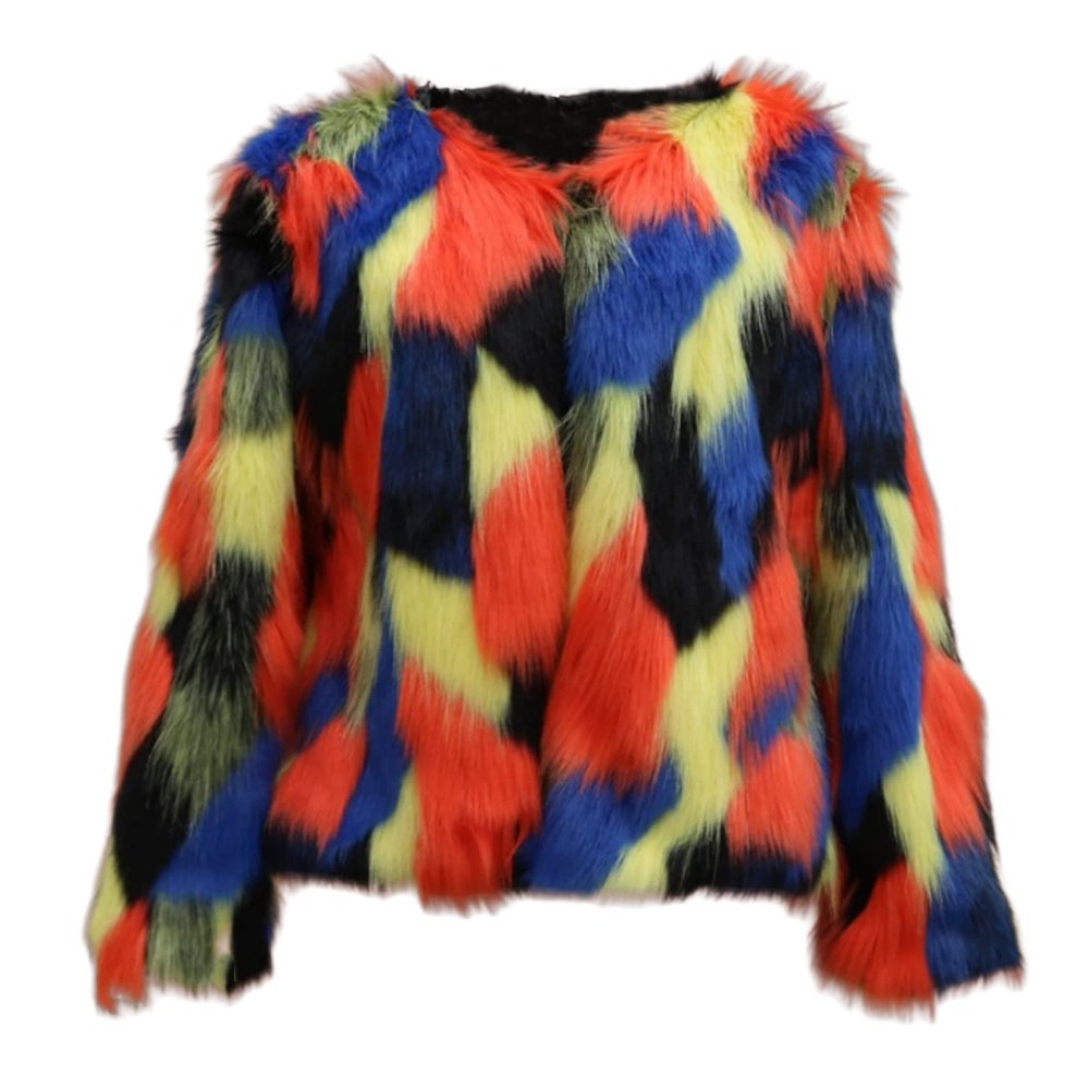 Tinhulf Women's Faux Fur Warm Colourful Coat Thick Sweater Jacket Top Overcoat Outerwear