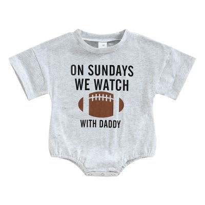 Baby Girl Boy Crewneck Sweatshirt Romper Funny Football Onesie Shirt Cute Letter Print Bubble Bodysuit Game Day Outfits (Grey Sunday Football Onesie,12-18 Months)