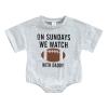 Baby Girl Boy Crewneck Sweatshirt Romper Funny Football Onesie Shirt Cute Letter Print Bubble Bodysuit Game Day Outfits (Grey Sunday Football Onesie,12-18 Months) view 1