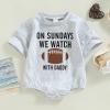 Baby Girl Boy Crewneck Sweatshirt Romper Funny Football Onesie Shirt Cute Letter Print Bubble Bodysuit Game Day Outfits (Grey Sunday Football Onesie,12-18 Months) view 2