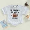 Baby Girl Boy Crewneck Sweatshirt Romper Funny Football Onesie Shirt Cute Letter Print Bubble Bodysuit Game Day Outfits (Grey Sunday Football Onesie,12-18 Months) view 3