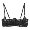 ACSUSS Womens Shiny Leather 1/3 Cup Underwired Bra Floral Lace Brassiere Lingerie Underwear Black Medium view 3