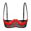 ACSUSS Womens Shiny Leather 1/3 Cup Underwired Bra Floral Lace Brassiere Lingerie Underwear Red Large view 1