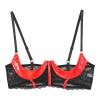 ACSUSS Womens Shiny Leather 1/3 Cup Underwired Bra Floral Lace Brassiere Lingerie Underwear Red Large view 3
