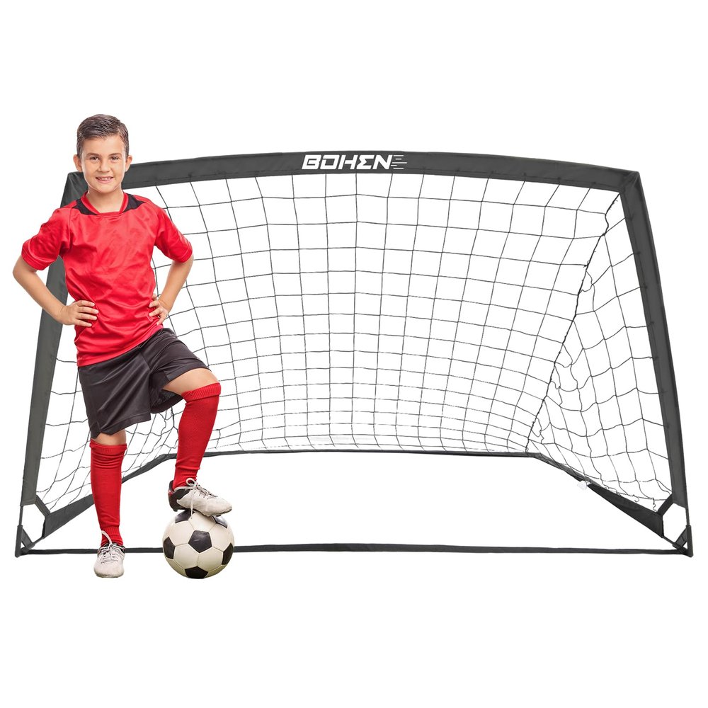BOHEN 6x4FT Portable Soccer Goal for Kids Backyard with Carry Bag - Easy Folding Lightweight Fun for Outdoor Indoor Training Games for Teen Youth Adult (Black, 6x4FT, 1 Pack)