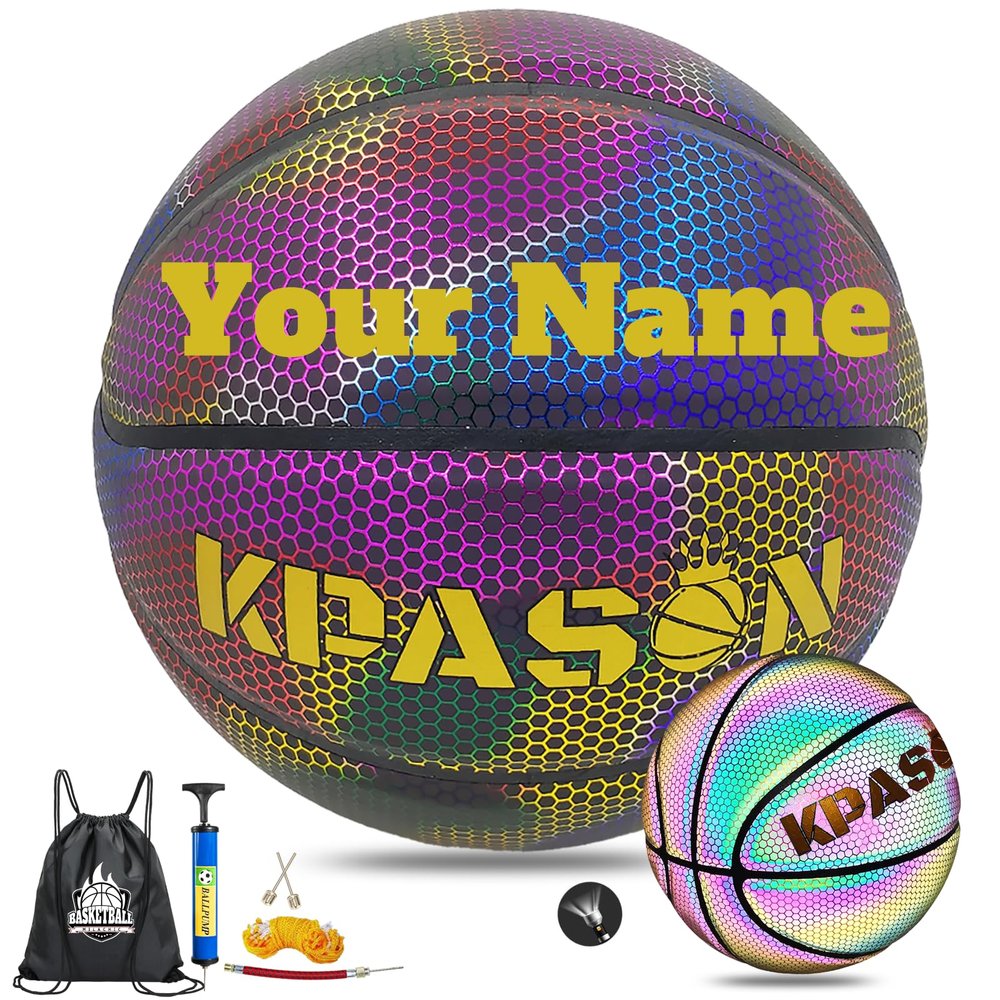 KPASON Customized Basketball - Personalized Holographic Reflective - Indoor Official Sizes 7/29.5", "6/28.5", "5/27.5" - Special Gifts for Boys, Girls, Men, Women