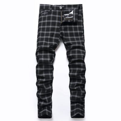 NOVOCCT Plaid Pants for Men - Skinny Mens Dress Pants - Stretch Slim Fit Business Casual Dress Chinos for Men (Black Plaid - T10, 32)