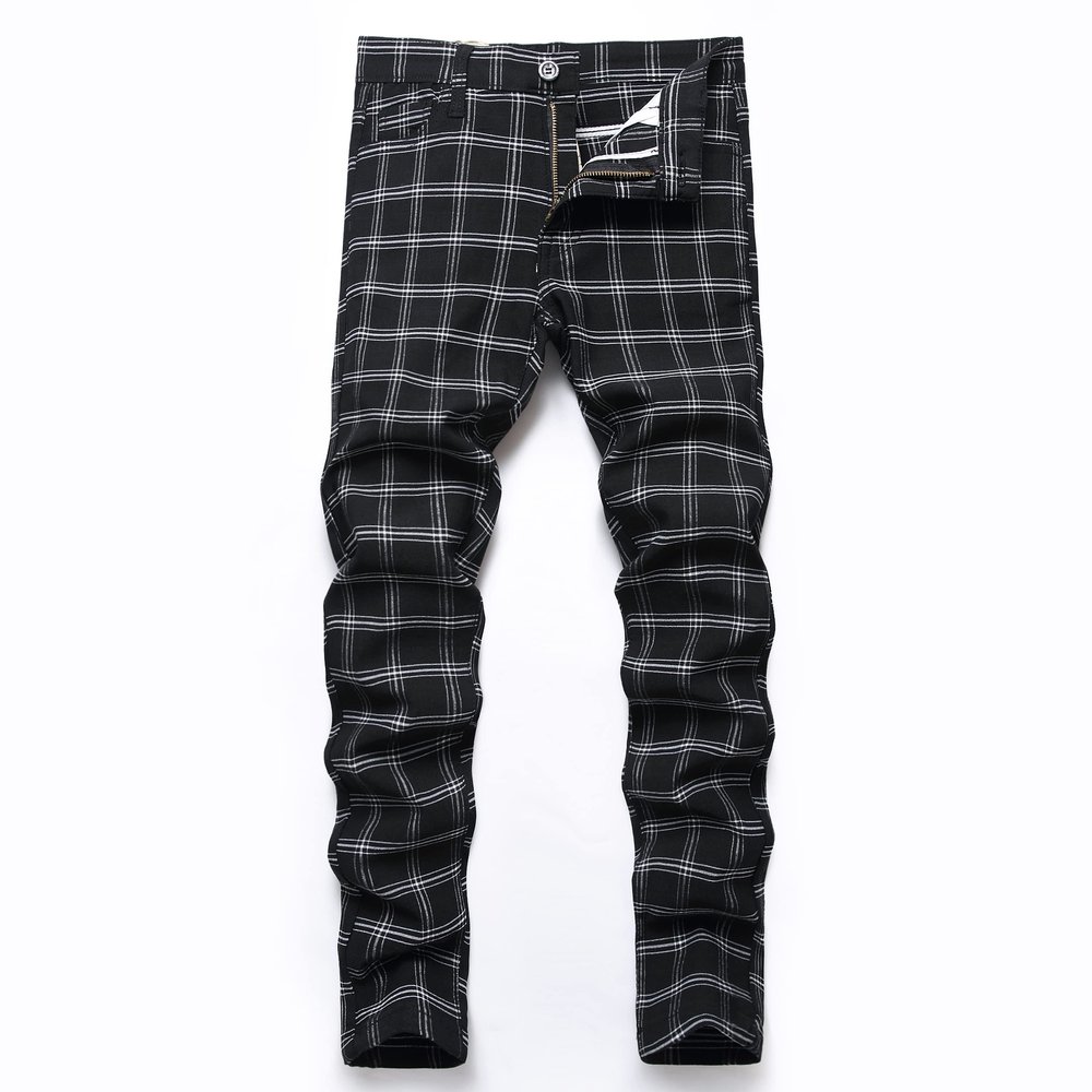 NOVOCCT Plaid Pants for Men - Skinny Mens Dress Pants - Stretch Slim Fit Business Casual Dress Chinos for Men (Black Plaid - T10, 32)