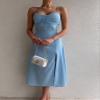 ebossy Womens Sexy Spaghetti Strap High Slit Tied Backless Bodycon Mid Dress (S,Blue) view 3