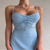 ebossy Womens Sexy Spaghetti Strap High Slit Tied Backless Bodycon Mid Dress (S,Blue) view 4