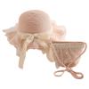 Anopo Girls Straw Hat Purse Bag Set Lace Brim Flowers Pearl Summer Beach Sun Hat Princess Shoulder Crossbody Bag Chin Strap B Pink view 1