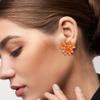 AeraVida Dazzling Orange Chrysanthemum Floral Crystal Clip-On Earrings | Handmade Wire Flower Statement Jewelry | Vibrant Orange Fashion Gift for Women view 2