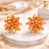 AeraVida Dazzling Orange Chrysanthemum Floral Crystal Clip-On Earrings | Handmade Wire Flower Statement Jewelry | Vibrant Orange Fashion Gift for Women view 4