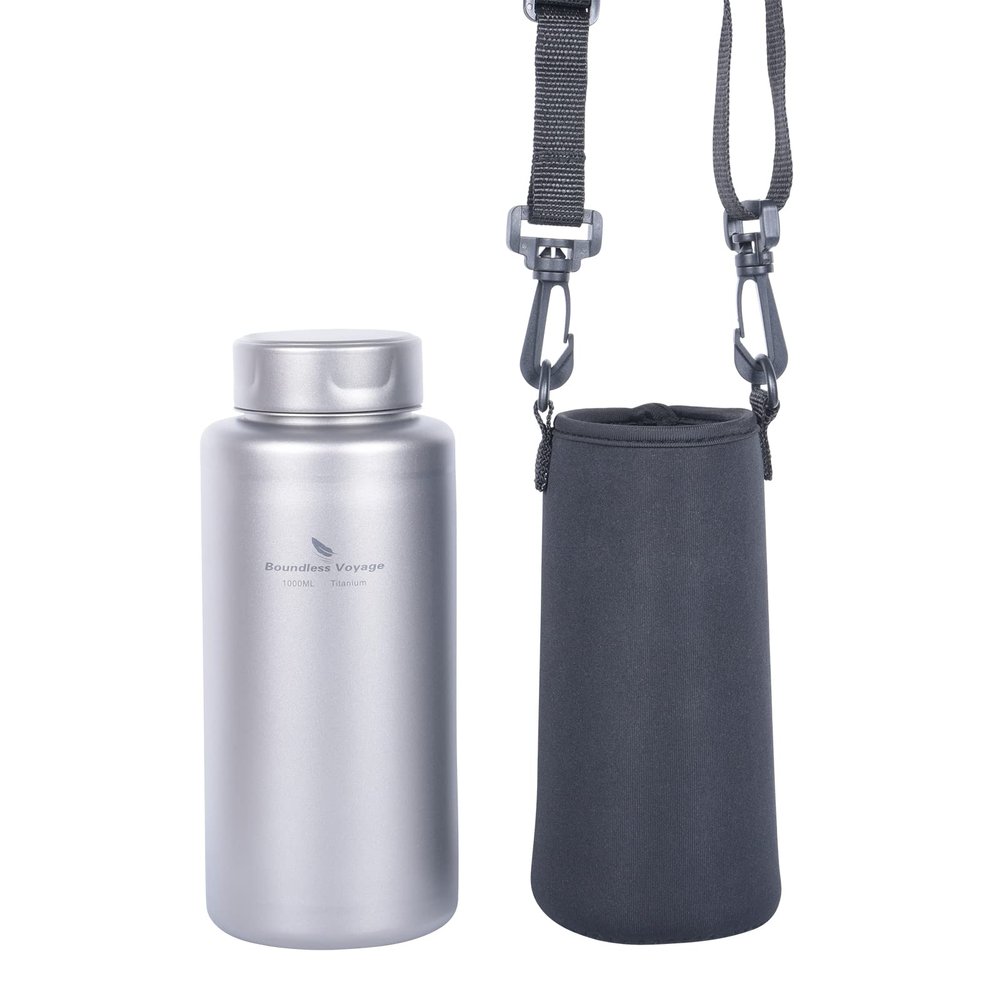 Boundless Voyage Titanium Bottle 1L Single-layer Sports Water Bottle 750ml Pot Cup Ultralight Leakproof Drinkware for Outdoor Camping Hiking (Ti3013D Bottle 1packed)