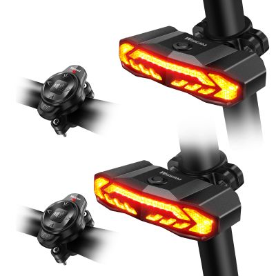 WSDCAM 2 Pack Bike Tail Light with Turn Signals and Brake Light Bike Horn Alarm with Remote, Built in Speaker/Light Sensor/Vibration Sensor, Smart Auto ON/Off Rechargeable Waterproof Rear Bike Light