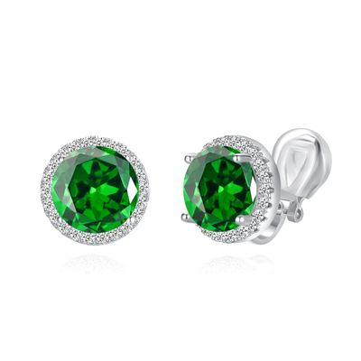 YOQUCOL 10mm Green Cubic Zirconia Clip On Earrings Crystal Round Non Pierced Stud For Women