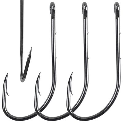 Baitholder Fishing Hooks,100pcs Long Shank Fish Hooks Barbed Beak Bait Hook with 2 Barbs Black Carbon Steel Offset Jig Fishing Hooks Saltwater Freshwater (1# - 100pcs)