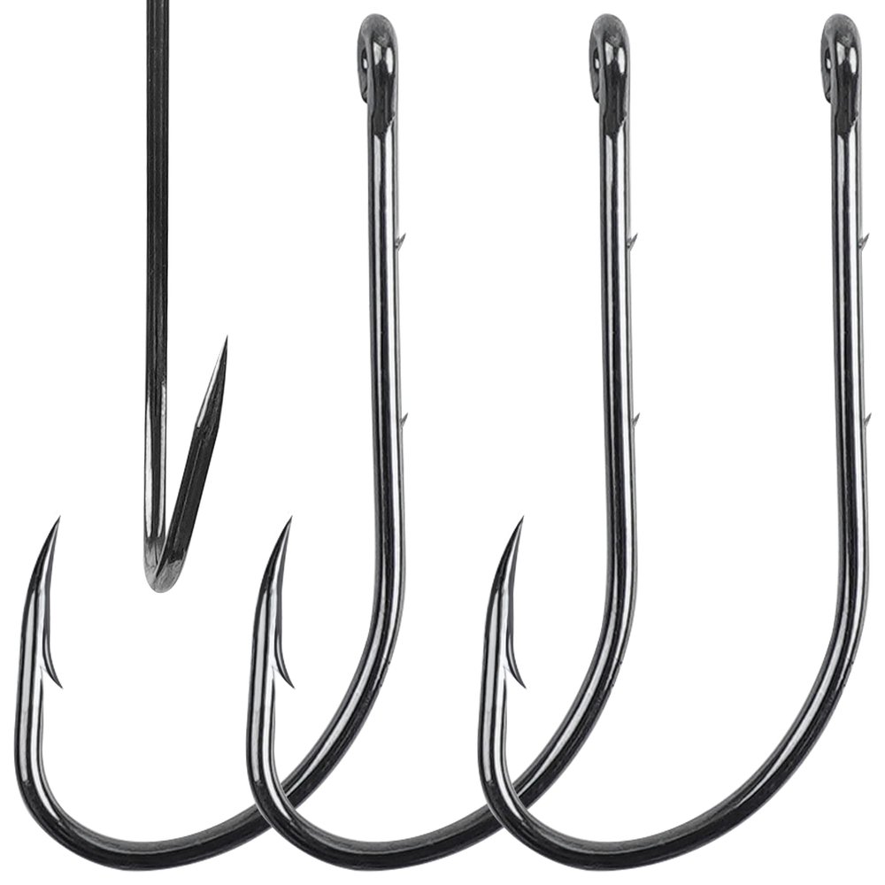 Baitholder Fishing Hooks,100pcs Long Shank Fish Hooks Barbed Beak Bait Hook with 2 Barbs Black Carbon Steel Offset Jig Fishing Hooks Saltwater Freshwater (1# - 100pcs)