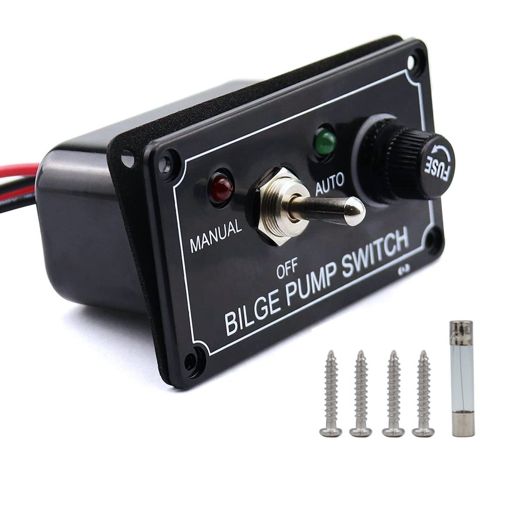 AMOMD 12V Bilge Pump Control Switch Panel 3 Way Manual/Off/Auto with LED Indicator 5A Fuse for Yacht Camper Truck Marine Boat