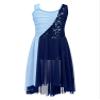 Aislor Kids Girls Sleeveless Sequins Lyrical Modern Ballet Dance Dress Tank Leotard Irregular Tulle Skirt Dancewear Navy Blue 10 Years view 3