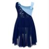 Aislor Kids Girls Sleeveless Sequins Lyrical Modern Ballet Dance Dress Tank Leotard Irregular Tulle Skirt Dancewear Navy Blue 10 Years view 4
