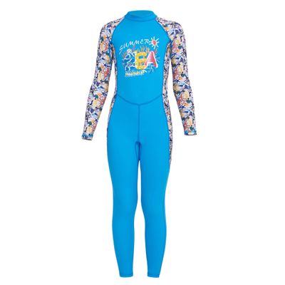 AIWUHE Kid's Full Body Swimwear Boys&Girls One Piece Swimsuit Long-Sleeve Water Sports Rash Guard UPF 50+ Sunsuit Sets Blue 7-8Y XXL
