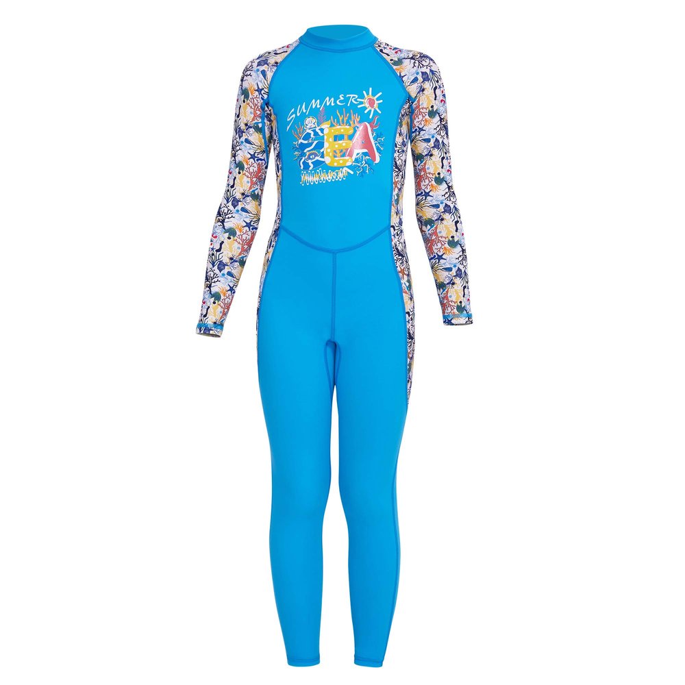 AIWUHE Kid's Full Body Swimwear Boys&Girls One Piece Swimsuit Long-Sleeve Water Sports Rash Guard UPF 50+ Sunsuit Sets Blue 7-8Y XXL