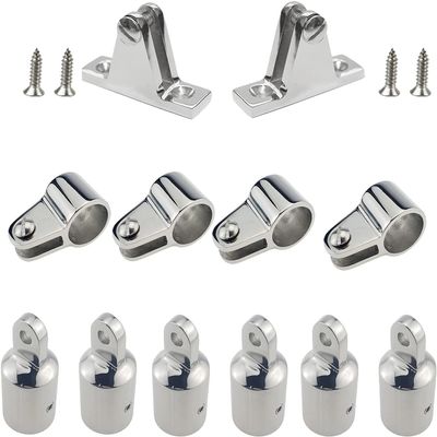TANFEI Stainless Steel Marine Grade Bimini Top 3-Bow Boot Jaw Slide, Cap Eye End, Deck Hinge Fittings Hardware 12 Set (1''(25mm))