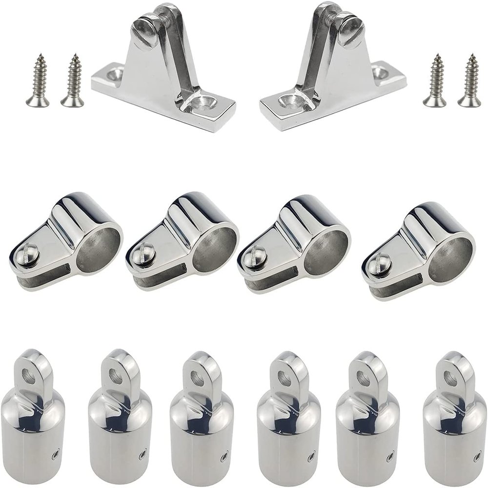 TANFEI Stainless Steel Marine Grade Bimini Top 3-Bow Boot Jaw Slide, Cap Eye End, Deck Hinge Fittings Hardware 12 Set (1''(25mm))