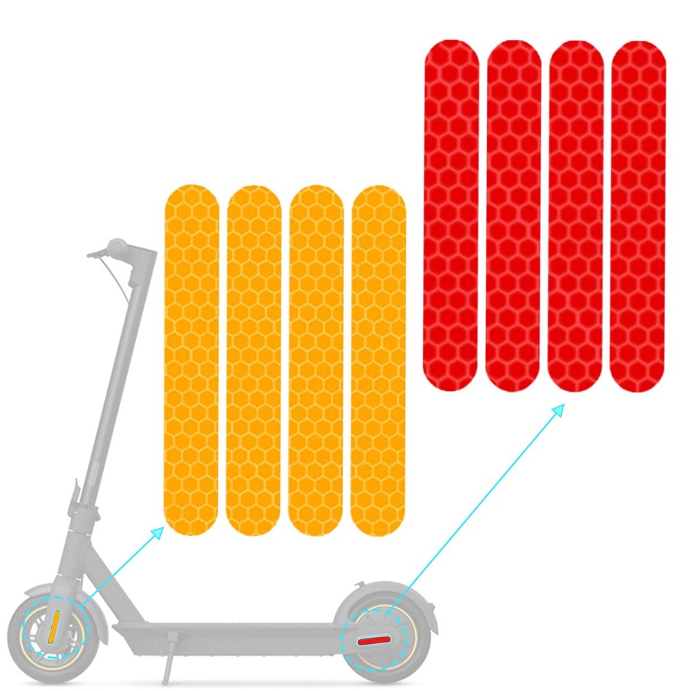 Felixstory 8PCS Scooter Reflective Sticker Warning Strip for Ninebot Max G30 Electric Scooter, Self-Adhesive Night Stickers Waterproof Wheel Stickers Decoration Accessories(Red+Yellow)