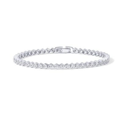PAVOI Rhodium Plated 2mm Cubic Zirconia Honeycomb Tennis Bracelet | Gold Bracelets for Women | 7.5 Inches