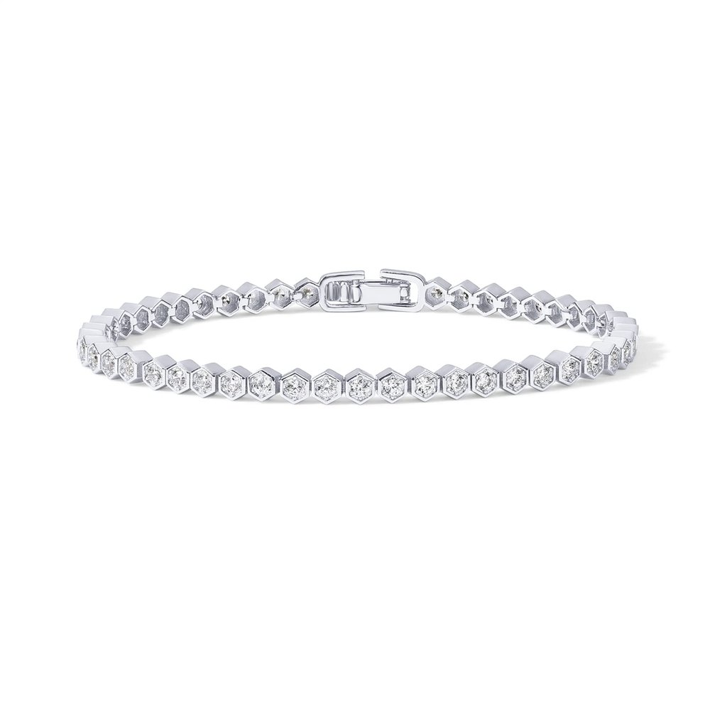 PAVOI Rhodium Plated 2mm Cubic Zirconia Honeycomb Tennis Bracelet | Gold Bracelets for Women | 7.5 Inches
